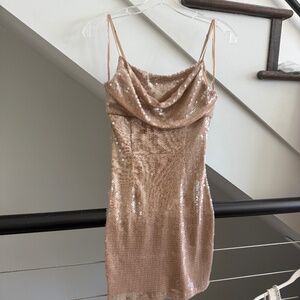 Sequin Cowl Neck Mini Dress